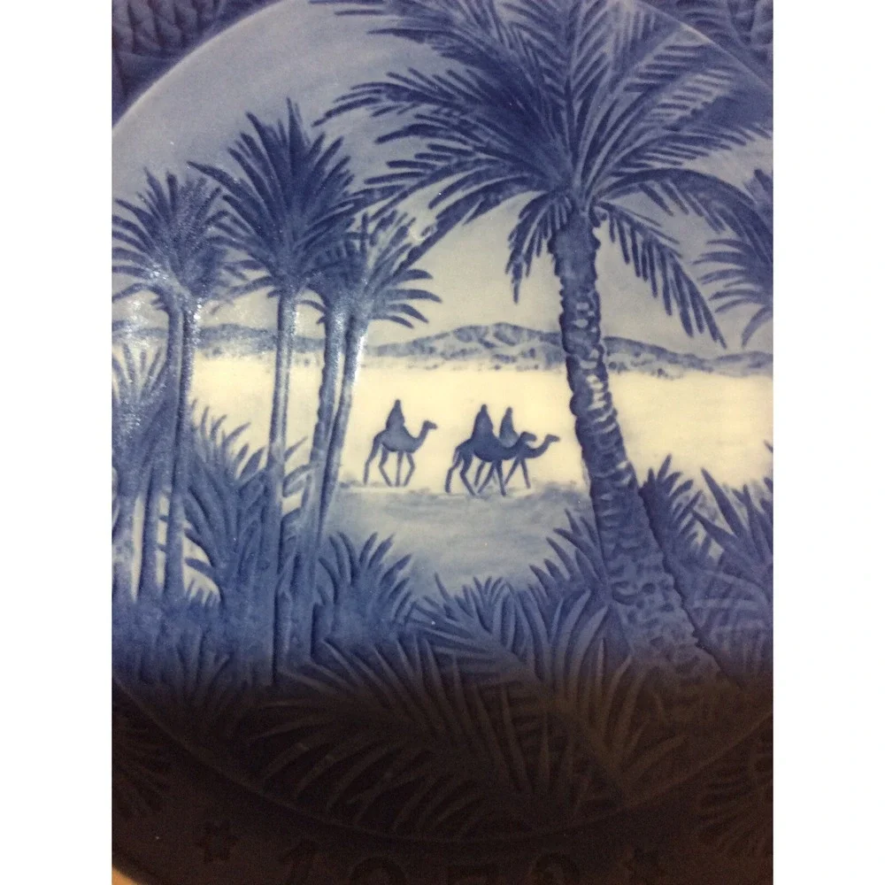 B & G Copenhagen Denmark 1972 Blue White Christmas Collector Plate In the Desert